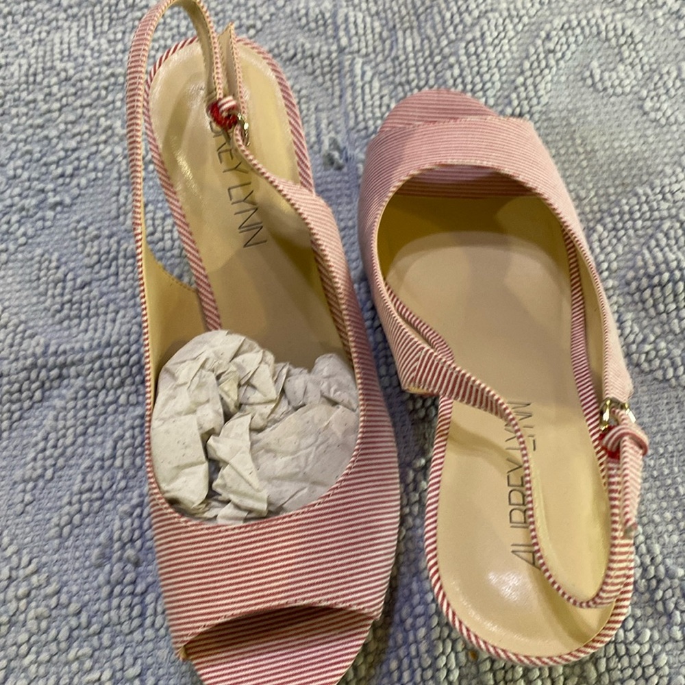 Brand new red and white striped heels
